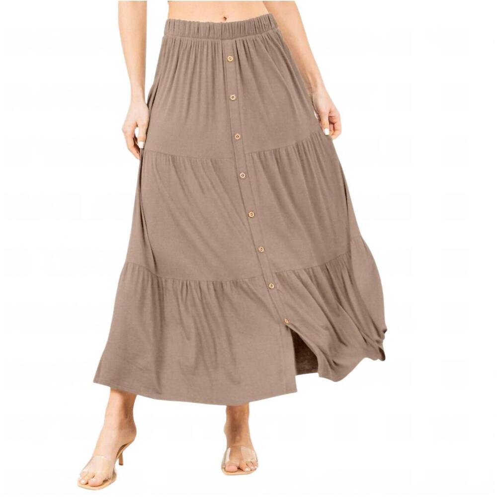 NEW HEIMISH USA women's button up long tier skirt in mocha
